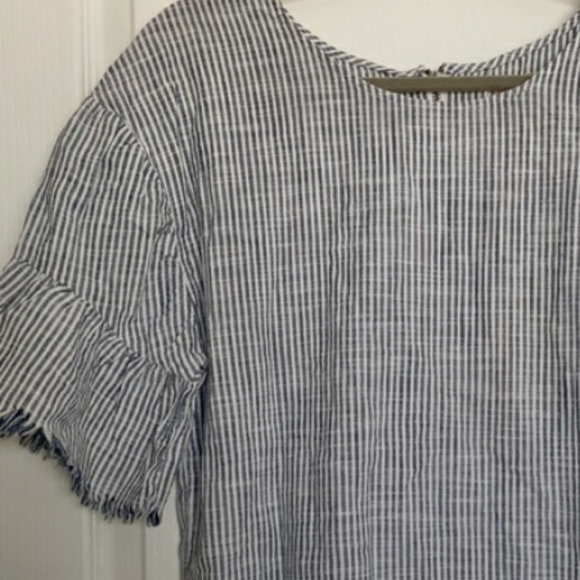 True Craft Blue and White Striped Dress with Frayed Hems (fits like medium) - Picture 3 of 9